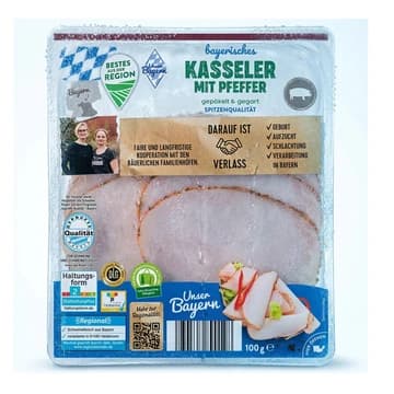 Packung Unser Bayern Bayerisches Kasseler mit Pfeffer, 100 g