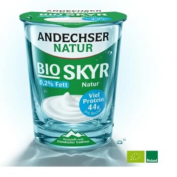Becher Andechser Natur Bio-Skyr Natur, 400 g, als Liquid-Glass-Transformation