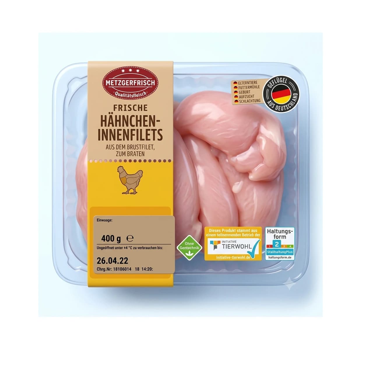 Metzgerfrisch fresh chicken inner fillets tray, 400 g