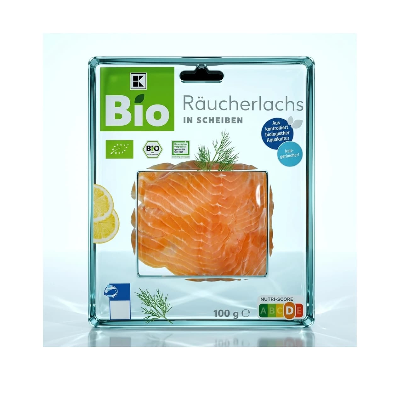 Packung K-Bio Räucherlachs in Scheiben, 100 g