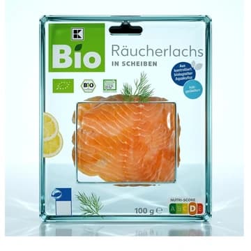 Packung K-Bio Räucherlachs in Scheiben, 100 g
