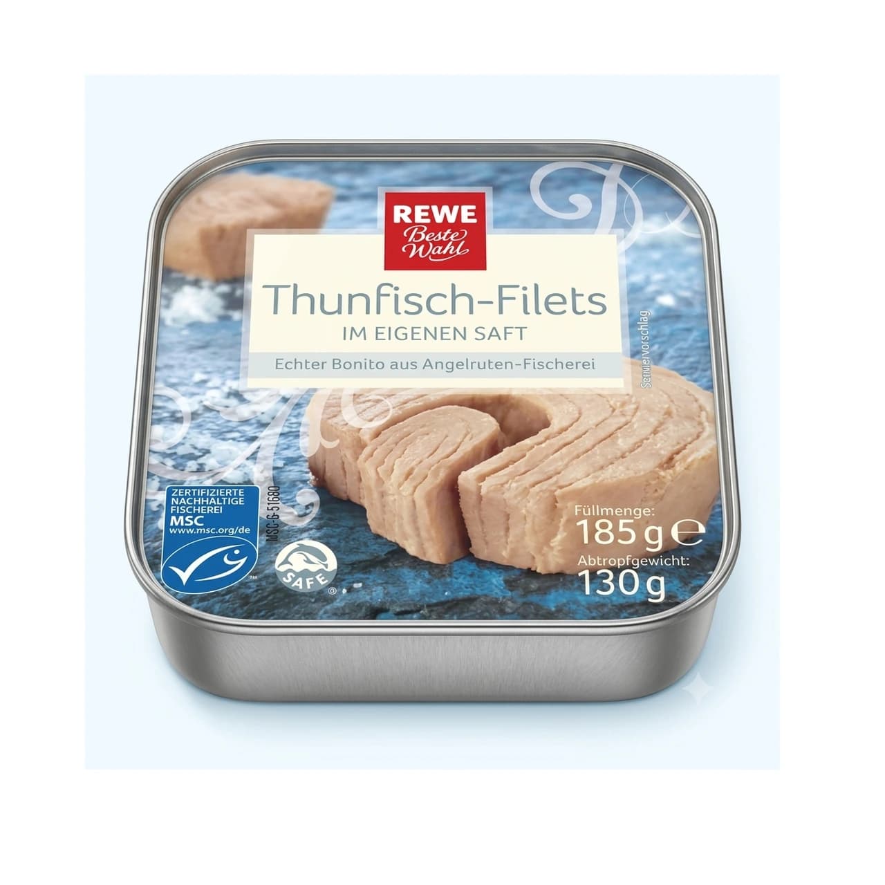 Dose REWE Beste Wahl Thunfisch-Filets im eigenen Saft, 185 g